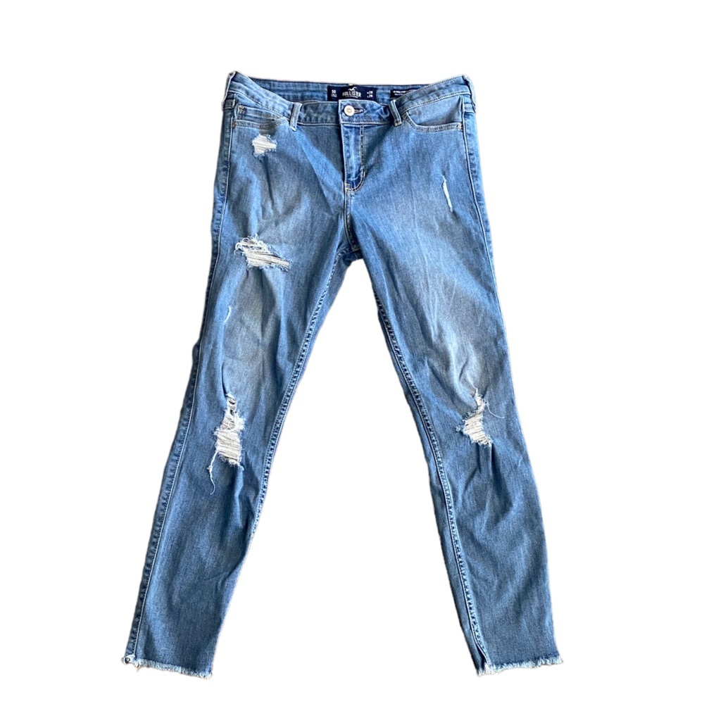 {Hollister} Mid-Rise Cropped Super Skinny Distressed Jeans